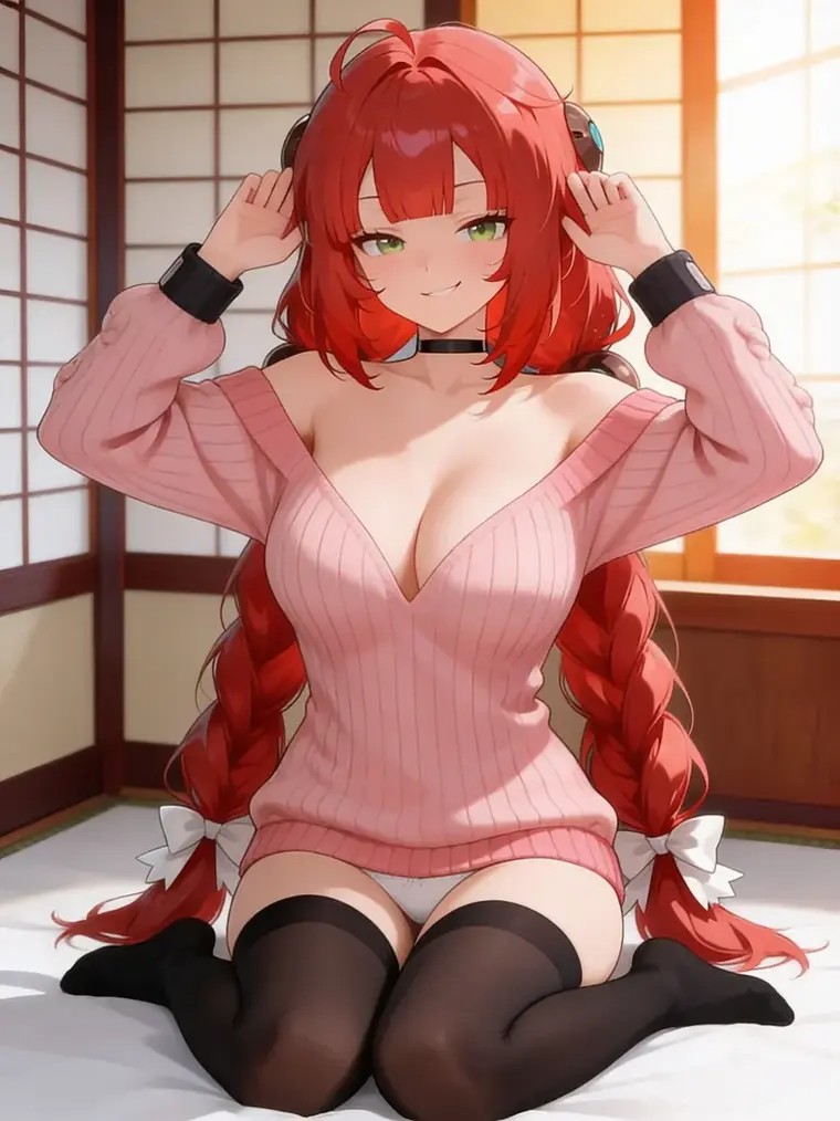 Anime-style Crushi AI character with red braids
